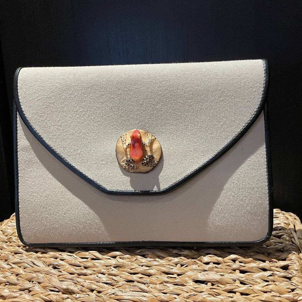 Canvas Envelope Clutch with black leather trim